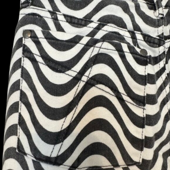 Ragged Priest Jeans Women's Wide Leg Black White Wave Print Dad Jeans Size 26 - Picture 5 of 11